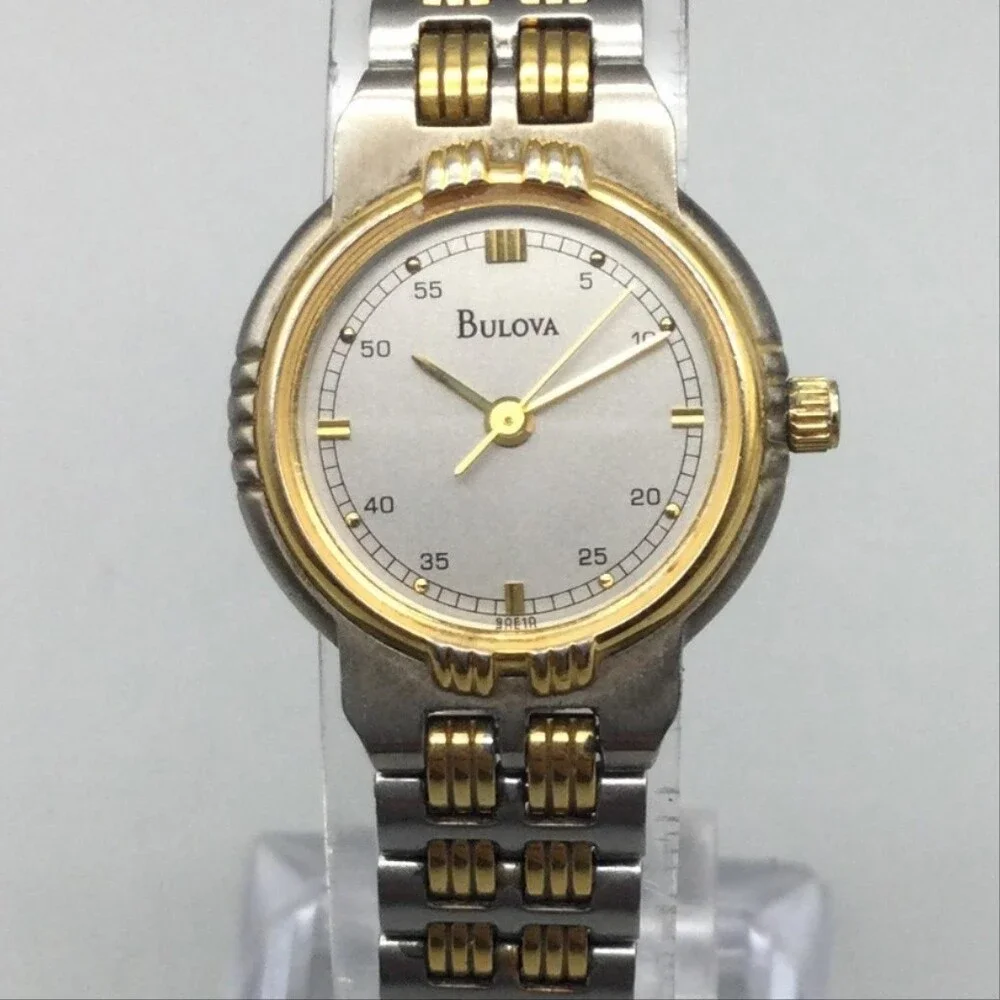 Bulova Womens Watch 22mm Silver Two Tone Stainless Bracelet New Battery 6.25